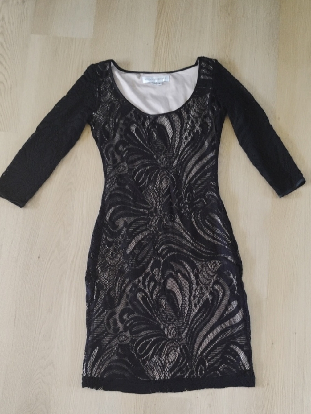 Maggy London Black Lace Dress with Nude Lining